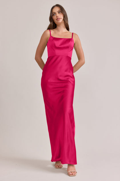 Remi Satin Dress | Made To Order | Hot Pink