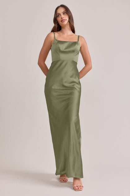 Remi Satin Dress | Made To Order | Moss
