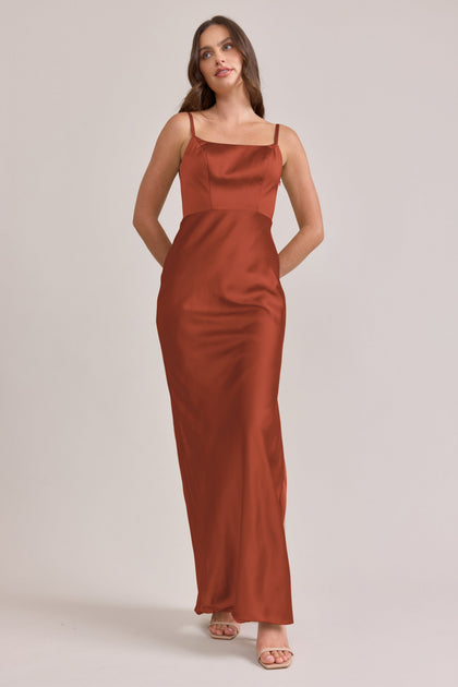 Remi Satin Dress | Made To Order | Rust
