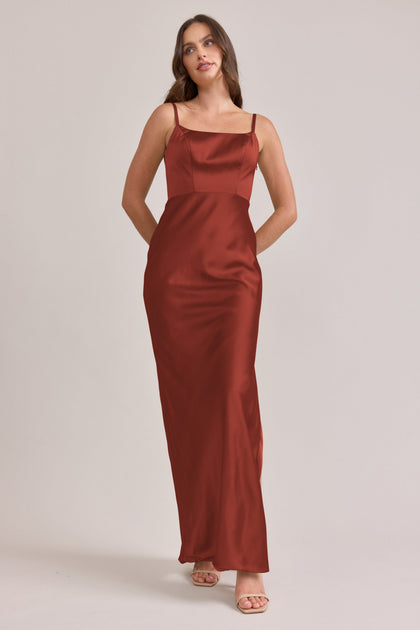 Remi Satin Dress | Made To Order | Terracotta Rust