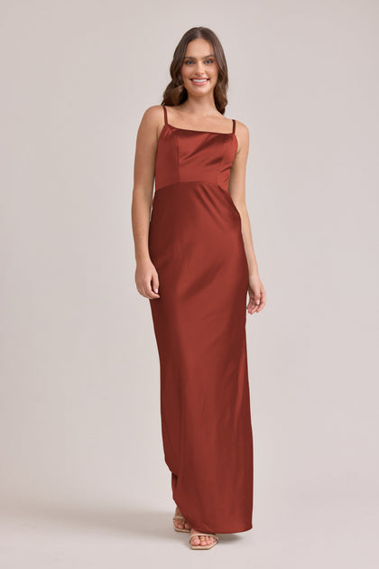 Remi Satin Dress | Made To Order | Terracotta Rust