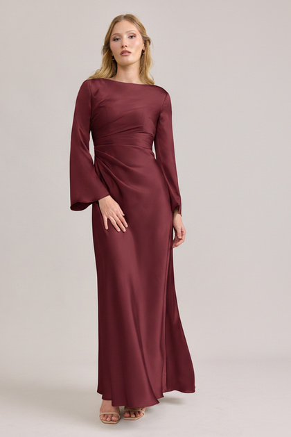 Rhiannon Satin Dress | Made To Order | Cabernet
