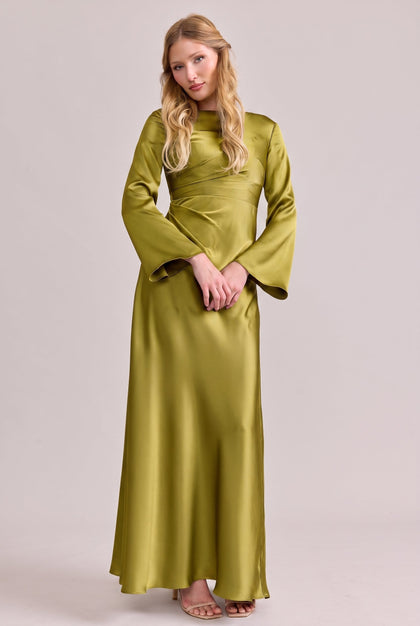 Rhiannon Satin Dress | Made To Order | Chartreuse