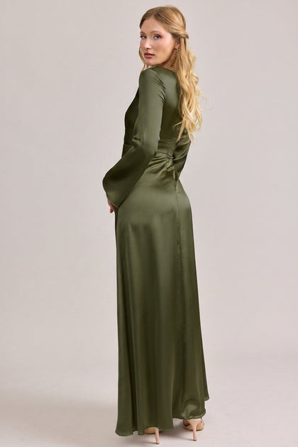Rhiannon Satin Dress | Made To Order | Deep Olive