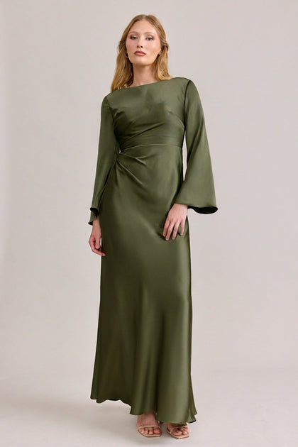 Rhiannon Satin Dress | Made To Order | Deep Olive