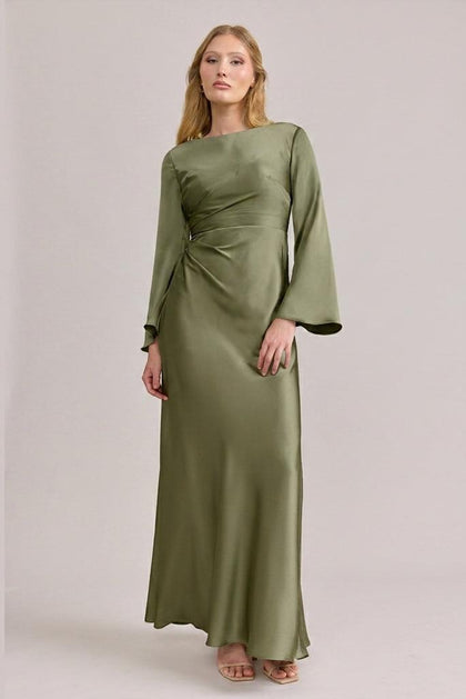 Rhiannon Satin Dress | Made To Order | Moss