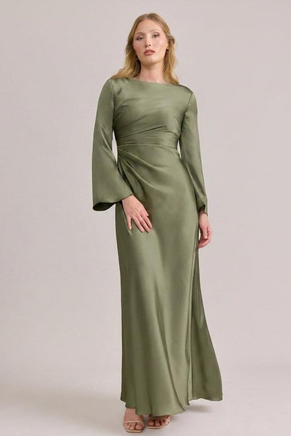 Rhiannon Satin Dress | Made To Order | Moss