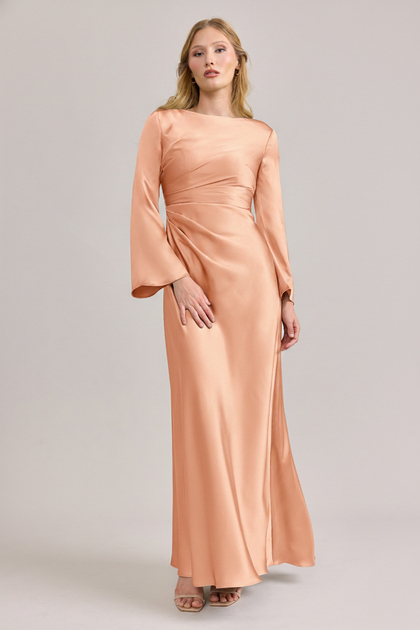 Rhiannon Satin Dress | Made To Order | Peach