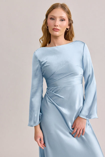 Rhiannon Satin Dress | Made To Order | Sky Blue