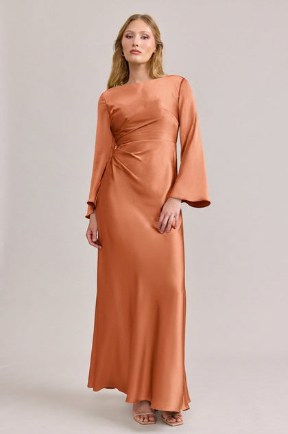 Rhiannon Satin Dress | Made To Order | Tangerine