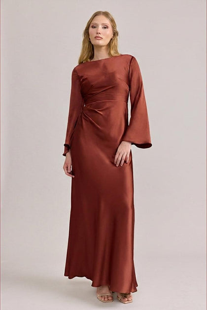 Rhiannon Satin Dress | Made To Order | Terracotta Rust