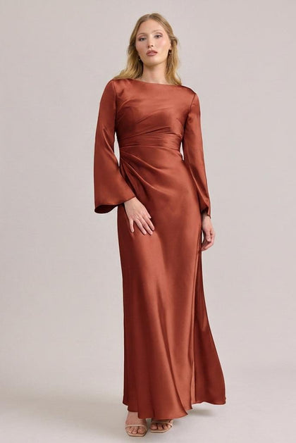 Rhiannon Satin Dress | Made To Order | Terracotta Rust
