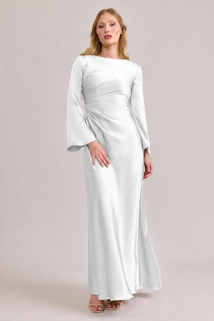 Rhiannon Satin Dress | Made To Order | White Pearl