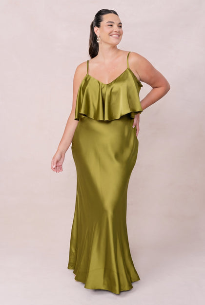 Riley Convertible Satin Dress | Made To Order | Chartreuse