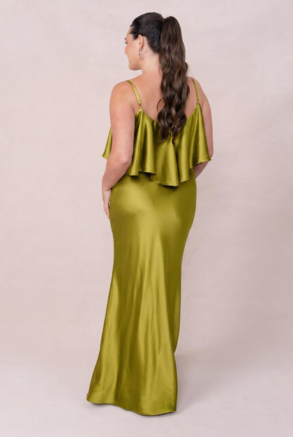 Riley Convertible Satin Dress | Made To Order | Chartreuse