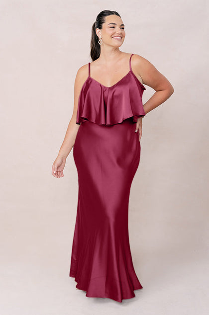 Riley Convertible Satin Dress | Made To Order | Berry