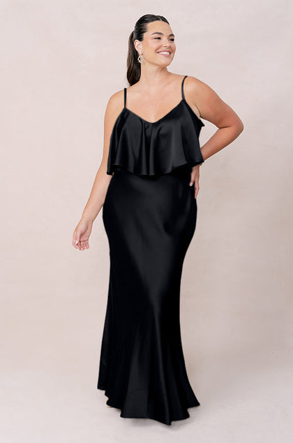Riley Convertible Satin Dress | Made To Order | Black