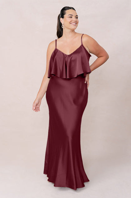 Riley Convertible Satin Dress | Made To Order | Cabernet