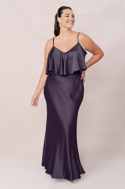 Riley Convertible Satin Dress | Made To Order | Eggplant