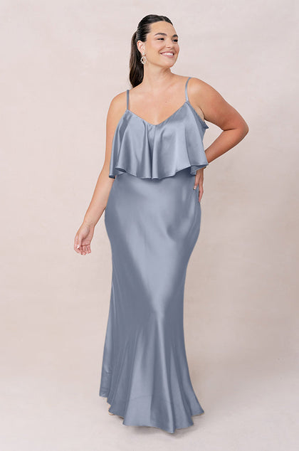 Riley Convertible Satin Dress | Made To Order | French Blue