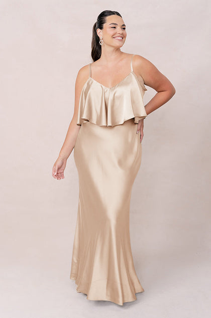 Riley Convertible Satin Dress | Made To Order | Gold Champagne