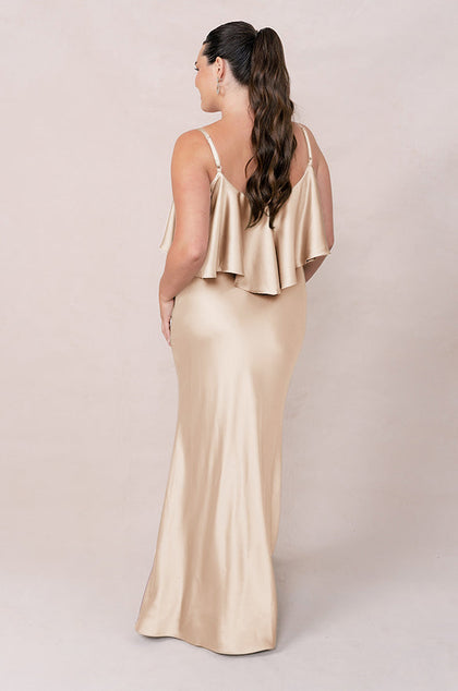 Riley Convertible Satin Dress | Made To Order | Gold Champagne