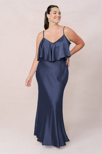 Riley Convertible Satin Dress | Made To Order | Indie Blue