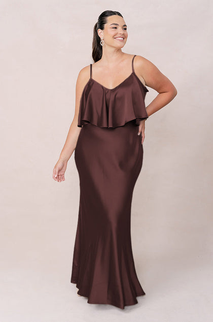 Riley Convertible Satin Dress | Made To Order | Mahogany