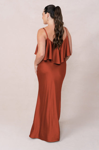 Riley Convertible Satin Dress | Made To Order | Rust