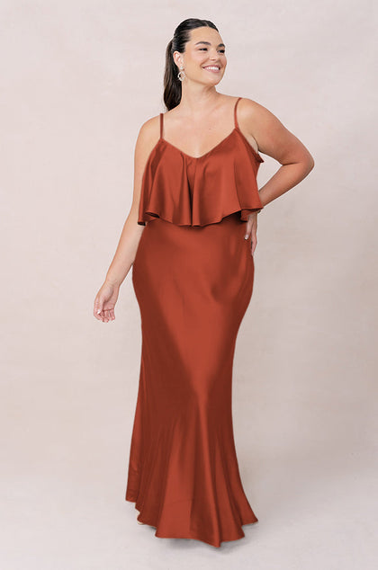 Riley Convertible Satin Dress | Made To Order | Rust
