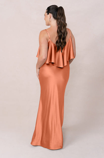 Riley Convertible Satin Dress | Made To Order | Tangerine