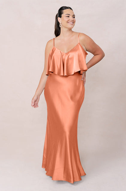 Riley Convertible Satin Dress | Made To Order | Tangerine