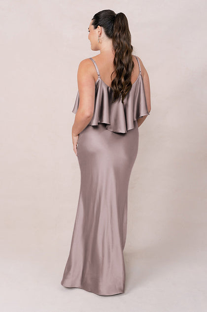 Riley Convertible Satin Dress | Made To Order | Taupe