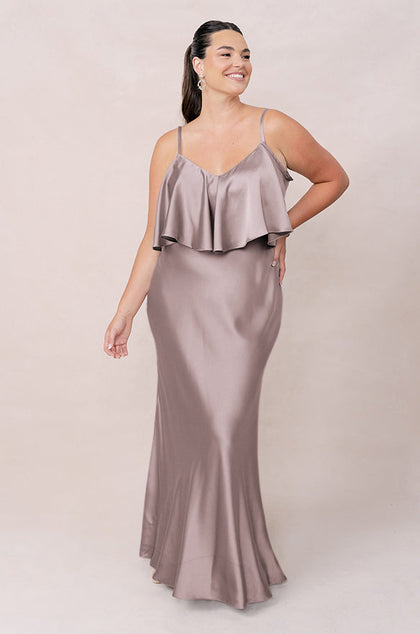 Riley Convertible Satin Dress | Made To Order | Taupe