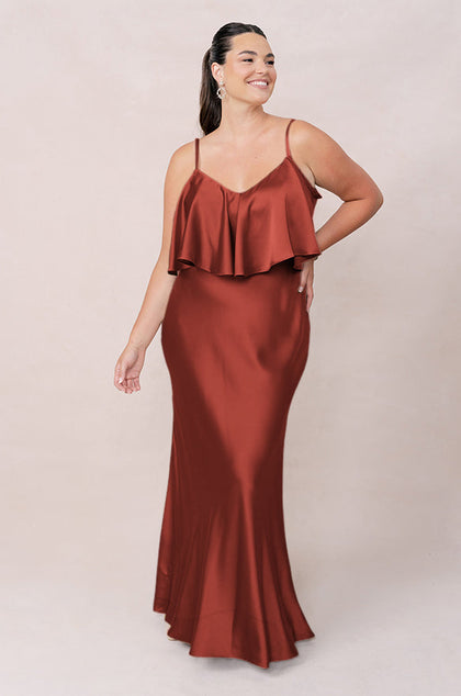 Riley Convertible Satin Dress | Made To Order | Rust
