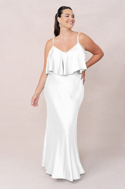 Riley Convertible Satin Dress | Made To Order | White Pearl