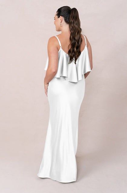 Riley Convertible Satin Dress | Made To Order | White Pearl