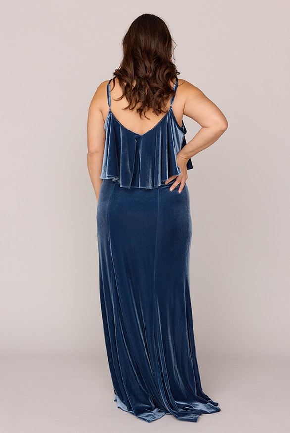 sleeveless velvet dress Fitted Slit Gown by Ladivine CD235 ABC Fashion 92% Polyester Thigh High Slit Sleeveless Velvet