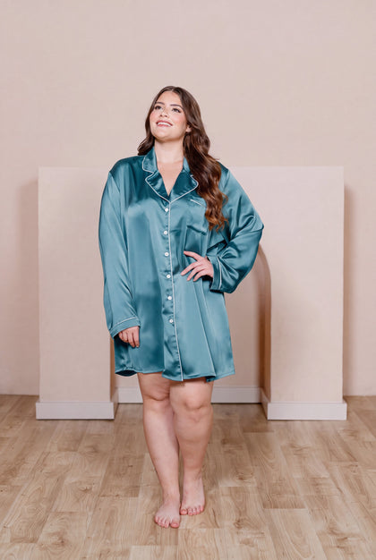 Rise n Shine Satin Sleep Dress | Made To Order | Turquoise