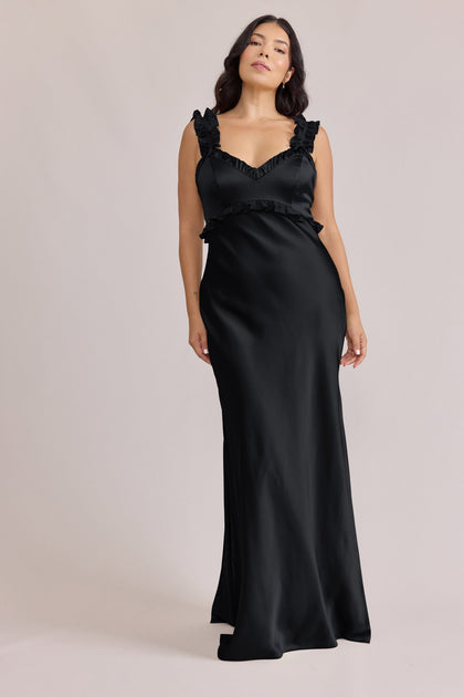 Romy Satin + Chiffon Dress | Made To Order | Black Chiffon / Black Satin