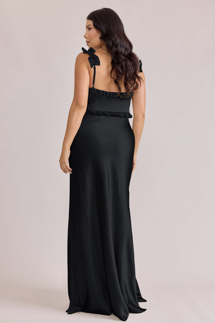 Romy Satin + Chiffon Dress | Made To Order | Black Chiffon / Black Satin