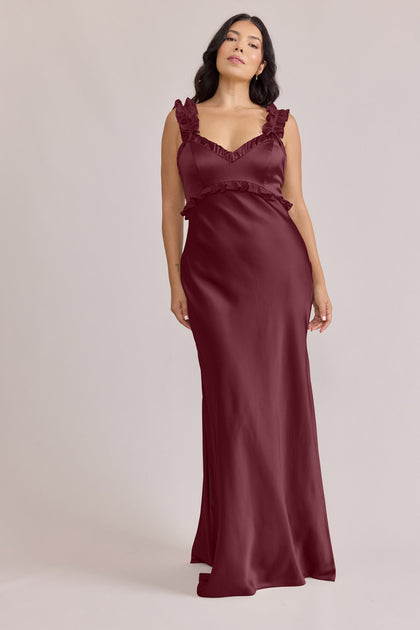 Romy Satin + Chiffon Dress | Made To Order | Cabernet Chiffon / Cabernet Satin