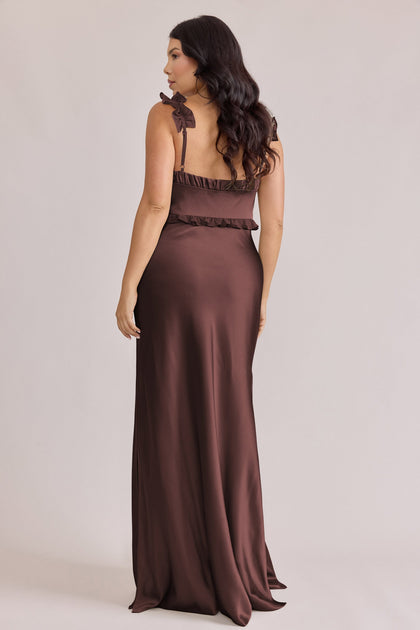 Romy Satin + Chiffon Dress | Made To Order | Mahogany Chiffon / Mahogany Satin