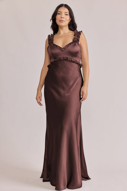 Romy Satin + Chiffon Dress | Made To Order | Mahogany Chiffon / Mahogany Satin