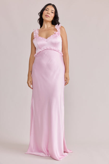 Model: Ashley; Size: 14; Color: Baby Pink Chiffon / Baby Pink Satin