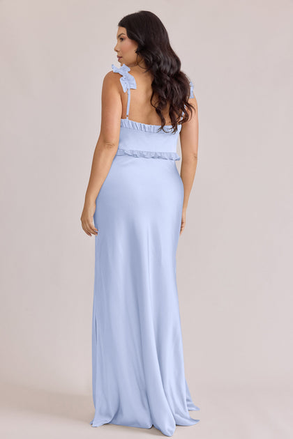 Romy Satin + Chiffon Dress | Made To Order | Periwinkle Chiffon / Periwinkle Satin