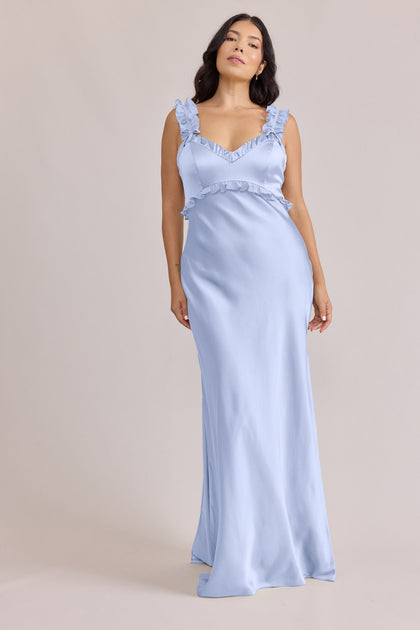 Romy Satin + Chiffon Dress | Made To Order | Periwinkle Chiffon / Periwinkle Satin