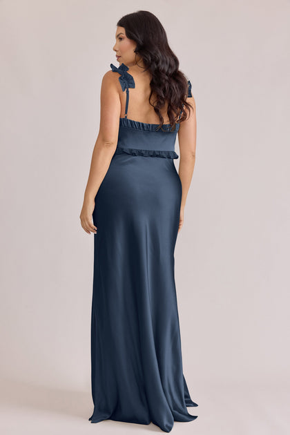 Romy Satin + Chiffon Dress | Made To Order | Romantic Blue Chiffon / Romantic Blue Satin
