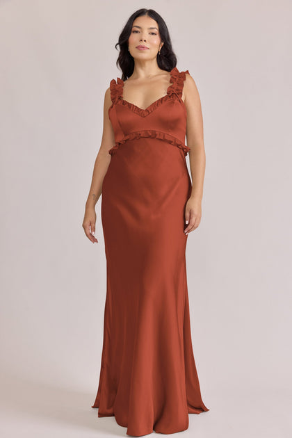 Romy Satin + Chiffon Dress | Made To Order | Rust Chiffon / Rust Satin