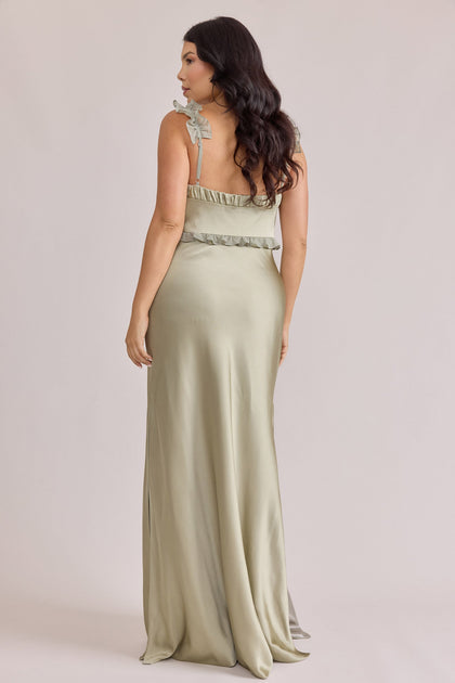 Romy Satin + Chiffon Dress | Made To Order | Silver Sage Chiffon / Silver Sage Satin